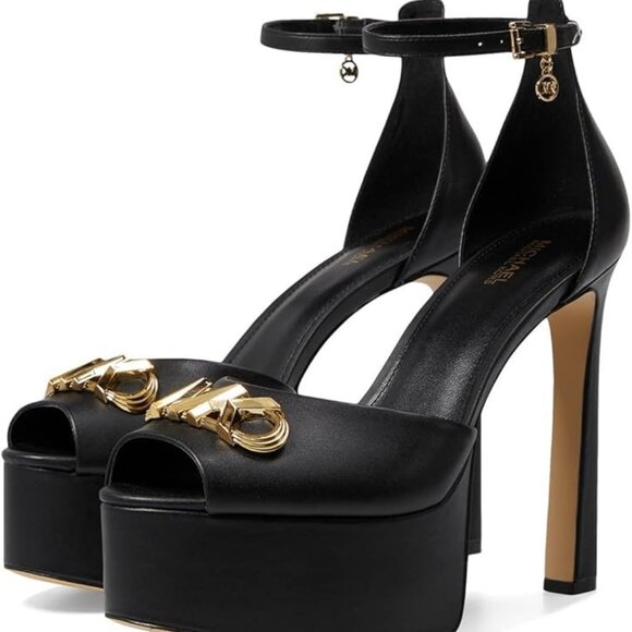 NEW MICHAEL KORS Martina Peep Toe Pump Black Leather Women's Size 9M - Picture 1 of 5
